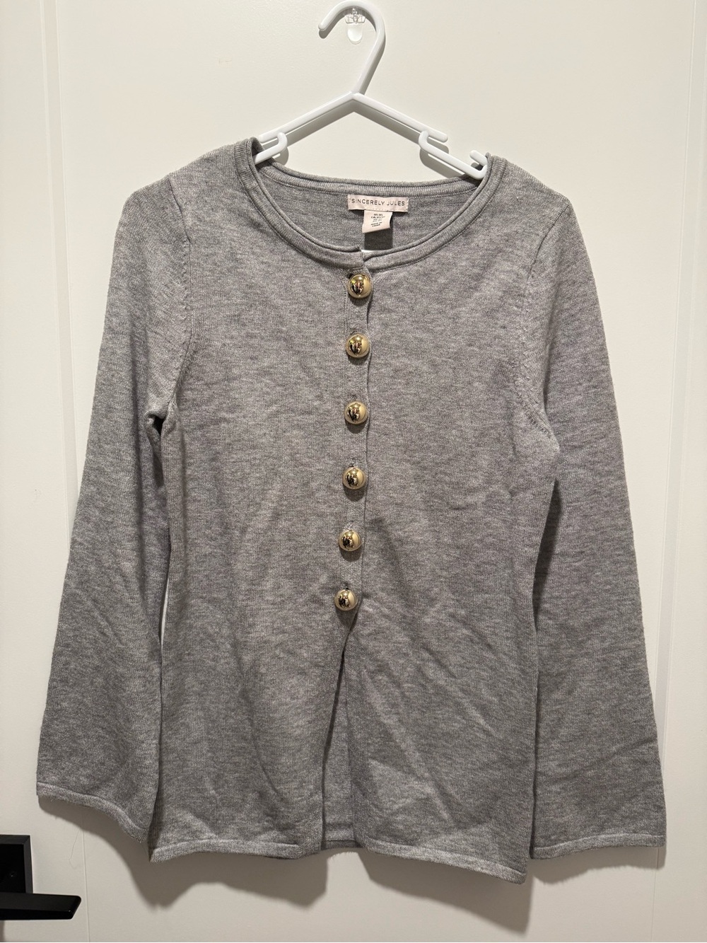 Sincerly Jules Gray Knit Top with Gold Buttons